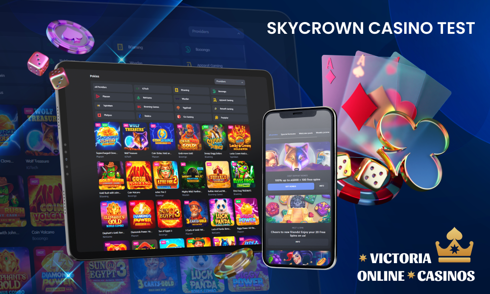 Skycrown Casino review for Australian players covering games, promotions, safety, security, usability, customer service and payment options